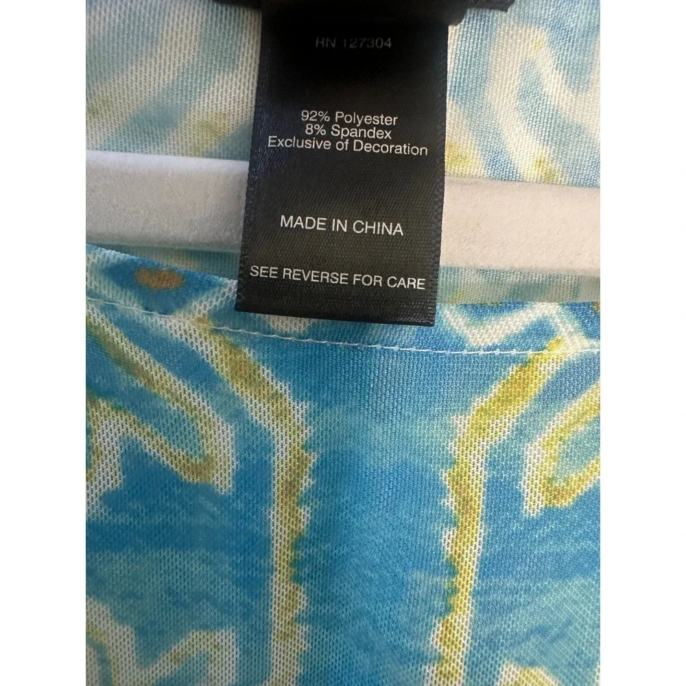 Ali Miles Womens XL Sheer Mesh Poncho Top Geometric Handkerchief Hem *Flawed - Picture 6 of 14